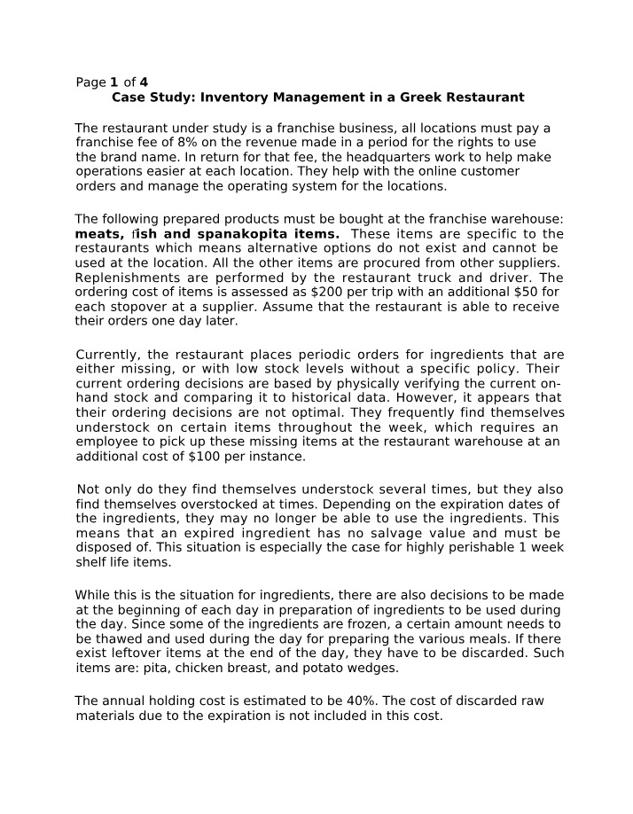 Case Study - Optimizing Inventory Management in a Greek Restaurant
