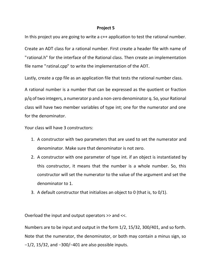 Rational Number Class Project
