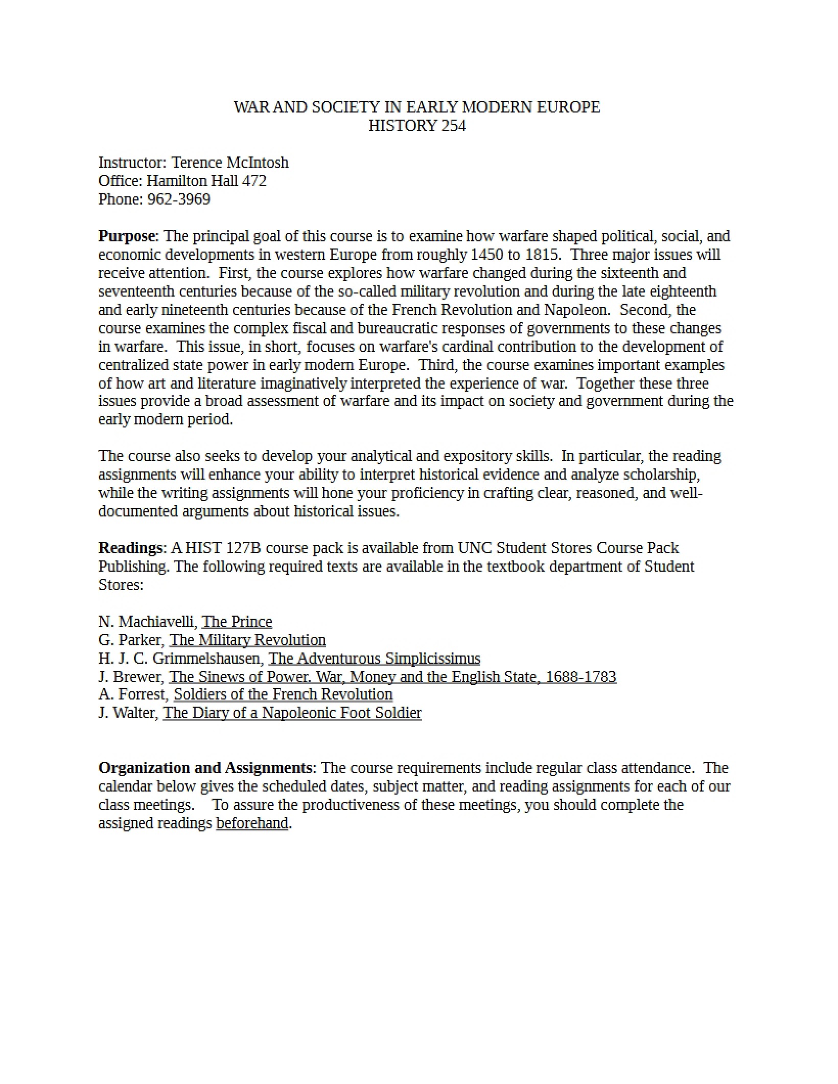 War and Society Syllabus