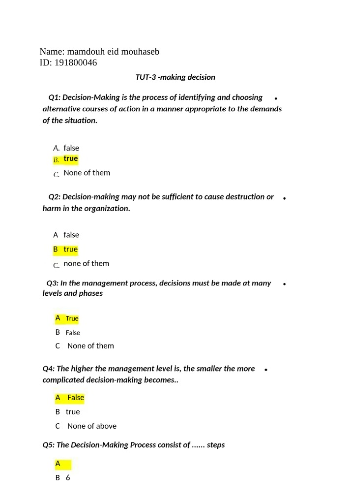 Decision Making - TUT 3
