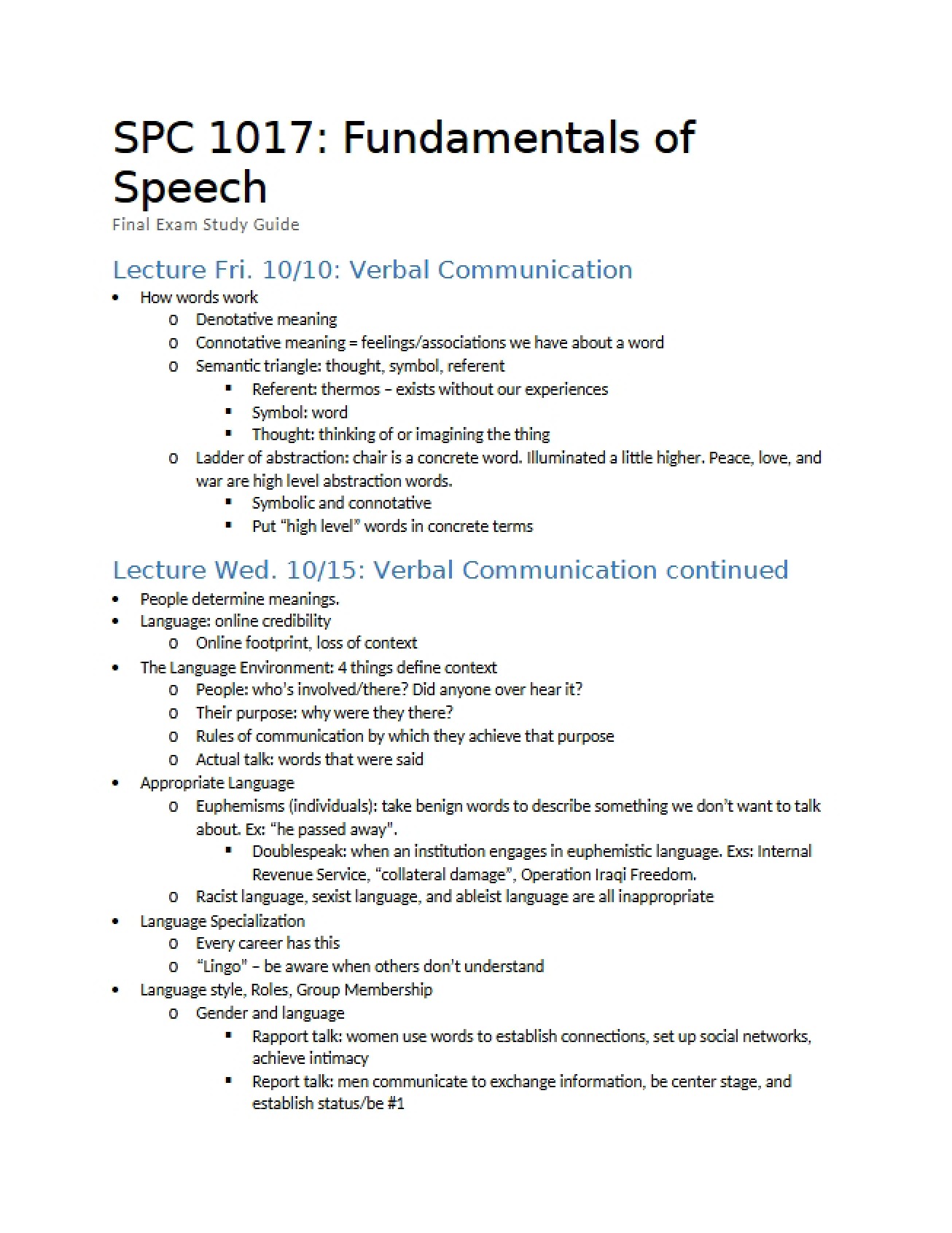 Speech Fundamentals Overview