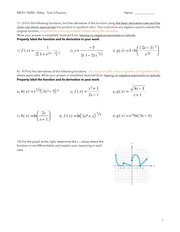 Finding Derivatives and Identifying Non-Differentiable Functions