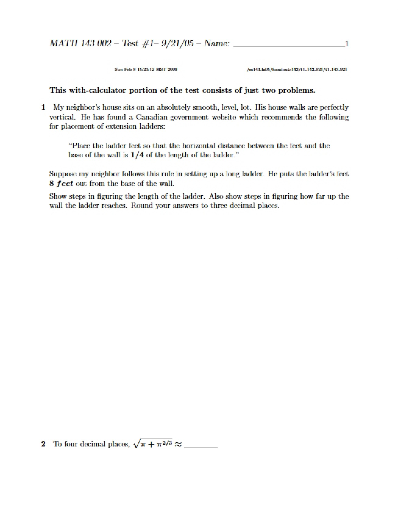 First Test in College Algebra