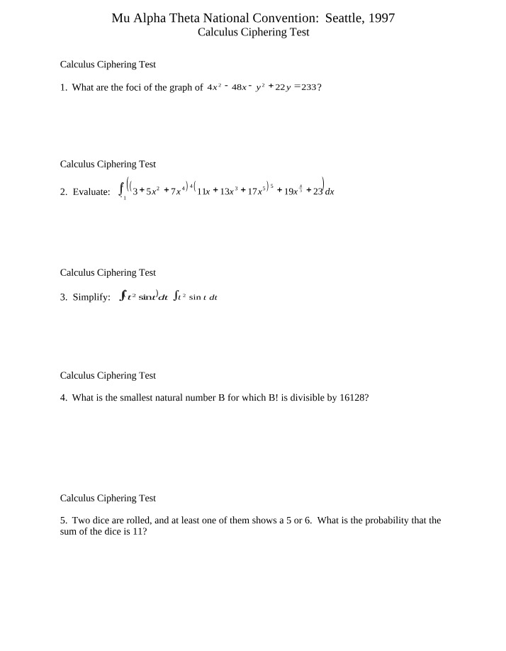 Ciphering Test for Calculus