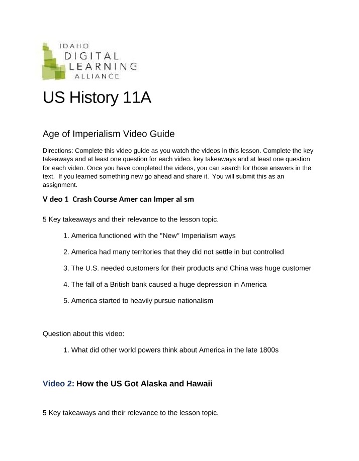 Video Guide for Age of Imperialism