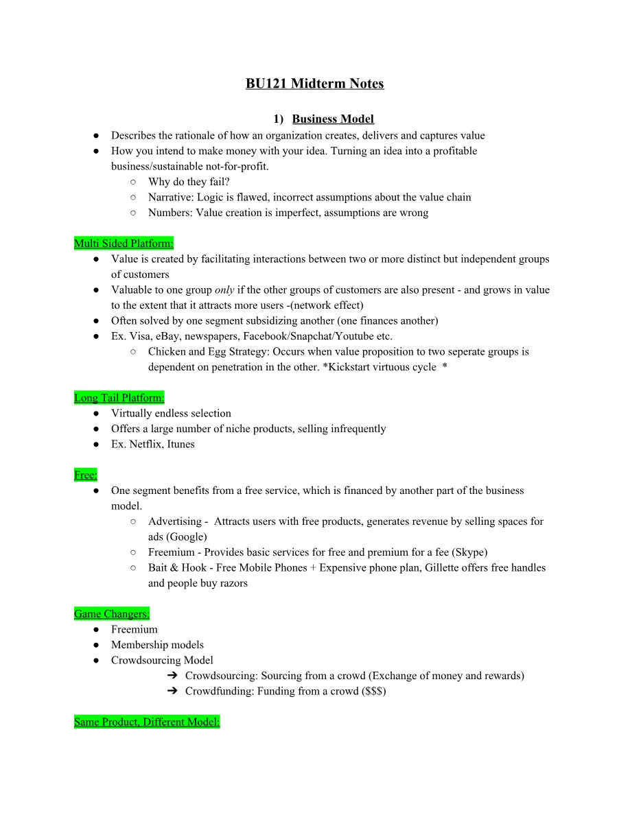 BU121 Midterm Study Notes