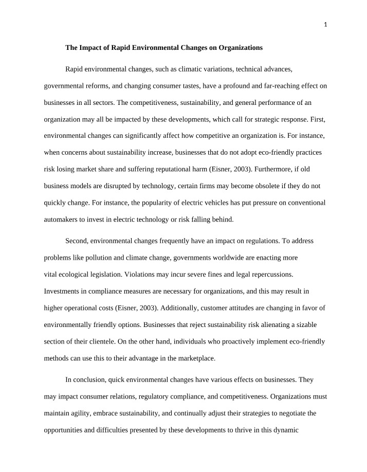Organizational Impact of Rapid Environmental Changes