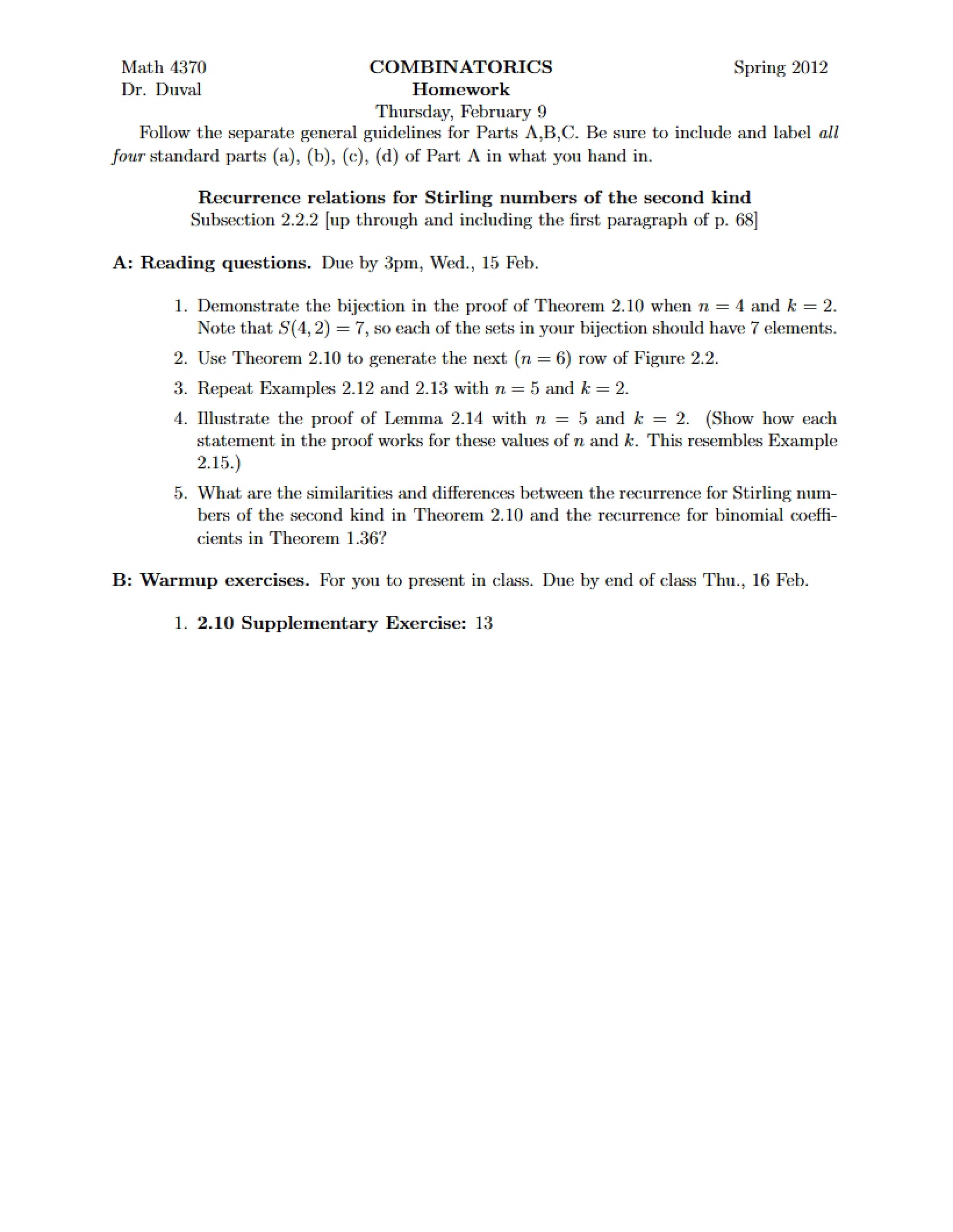 Combinatorics Assignment MATH 4370