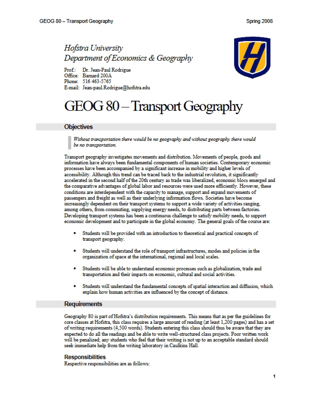 Transportation Geography Syllabus