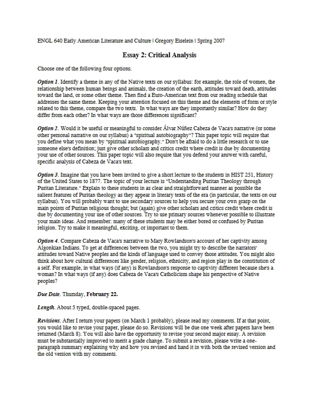 Second Essay A Critical Analysis