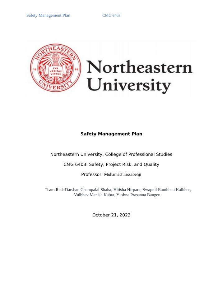 Safety Management Plan Version B