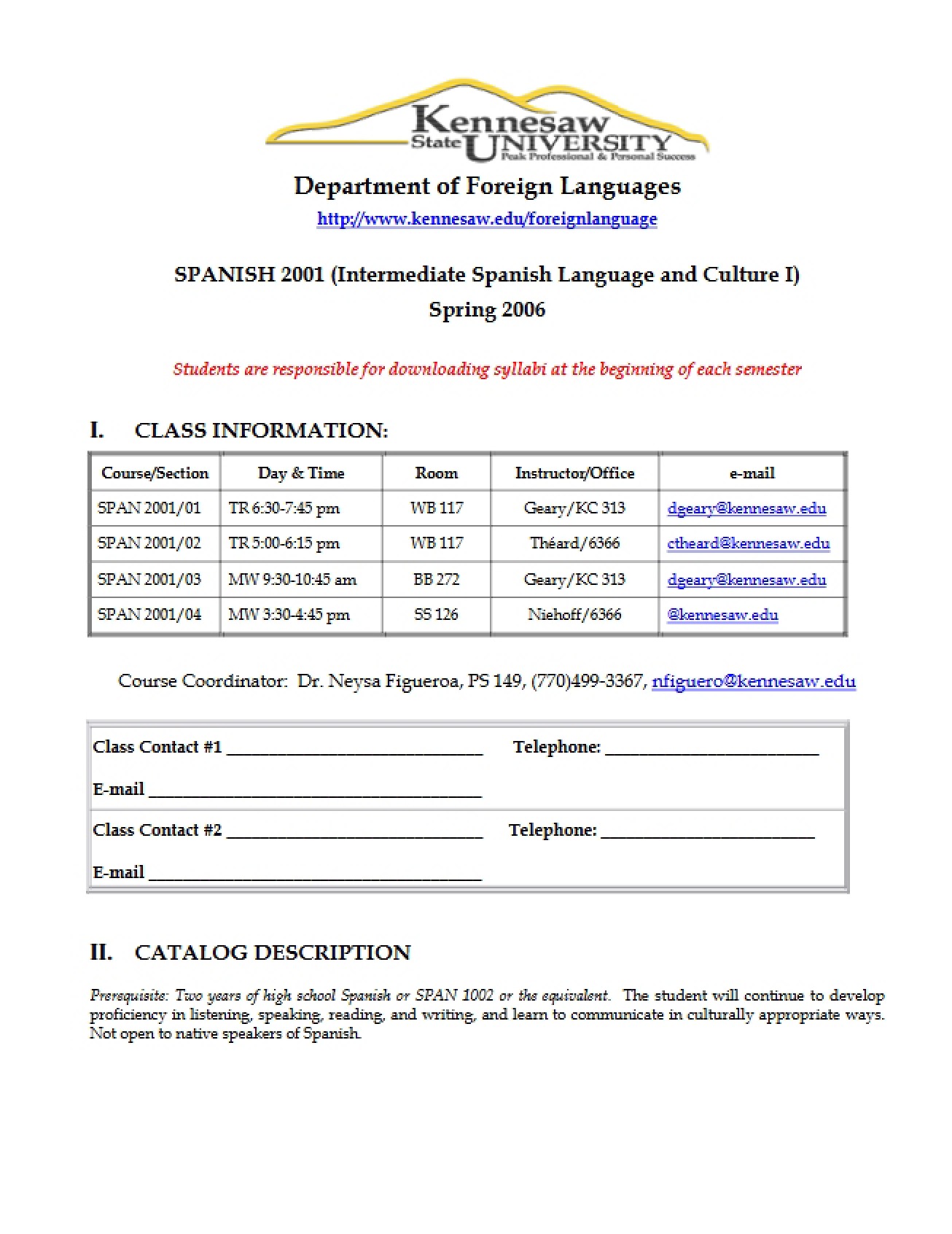 SPAN 2001 Course Information