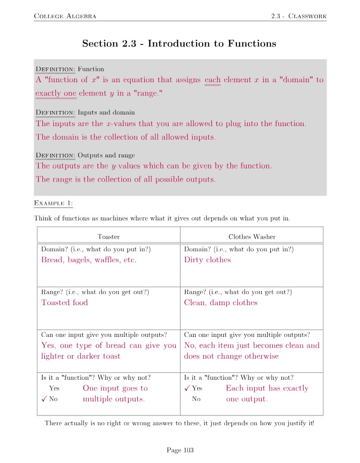 Classwork 2.3 - Introduction to Functions