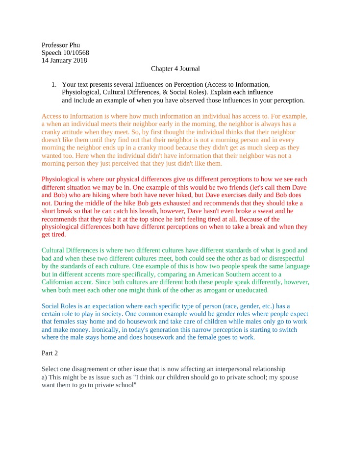 COMM100 - Chapter 4 Journal