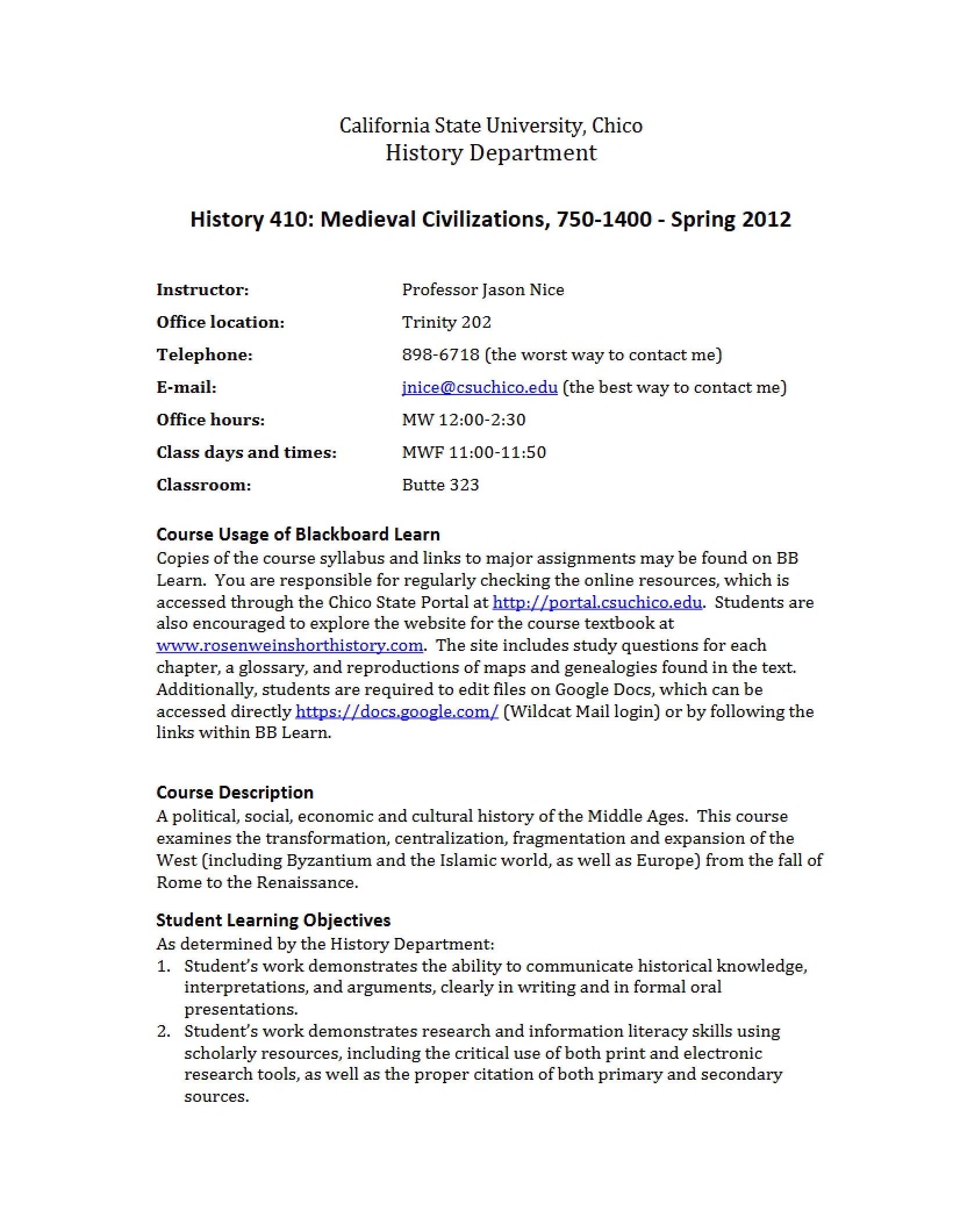 Medieval Civilization Syllabus