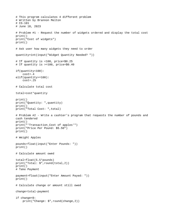 CS101 Assignments - Python Programming