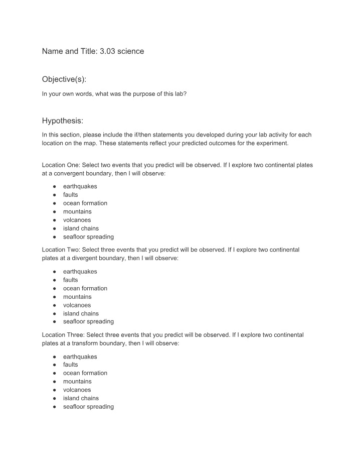 Plate Boundaries - Geologic Events and Lab
