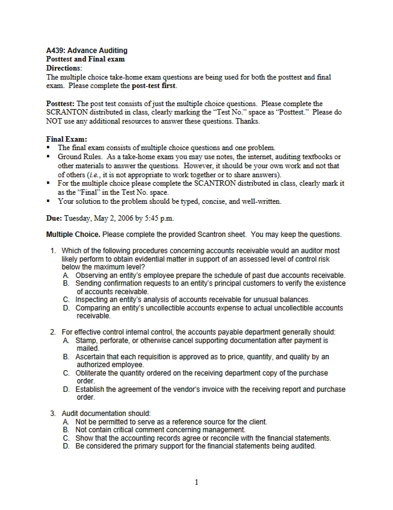 Posttest and Final Examination Materials