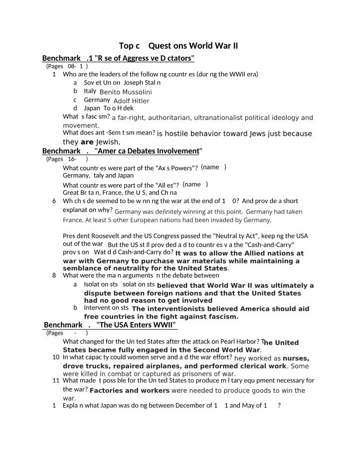 Study Guide - Leaders of WWII Era