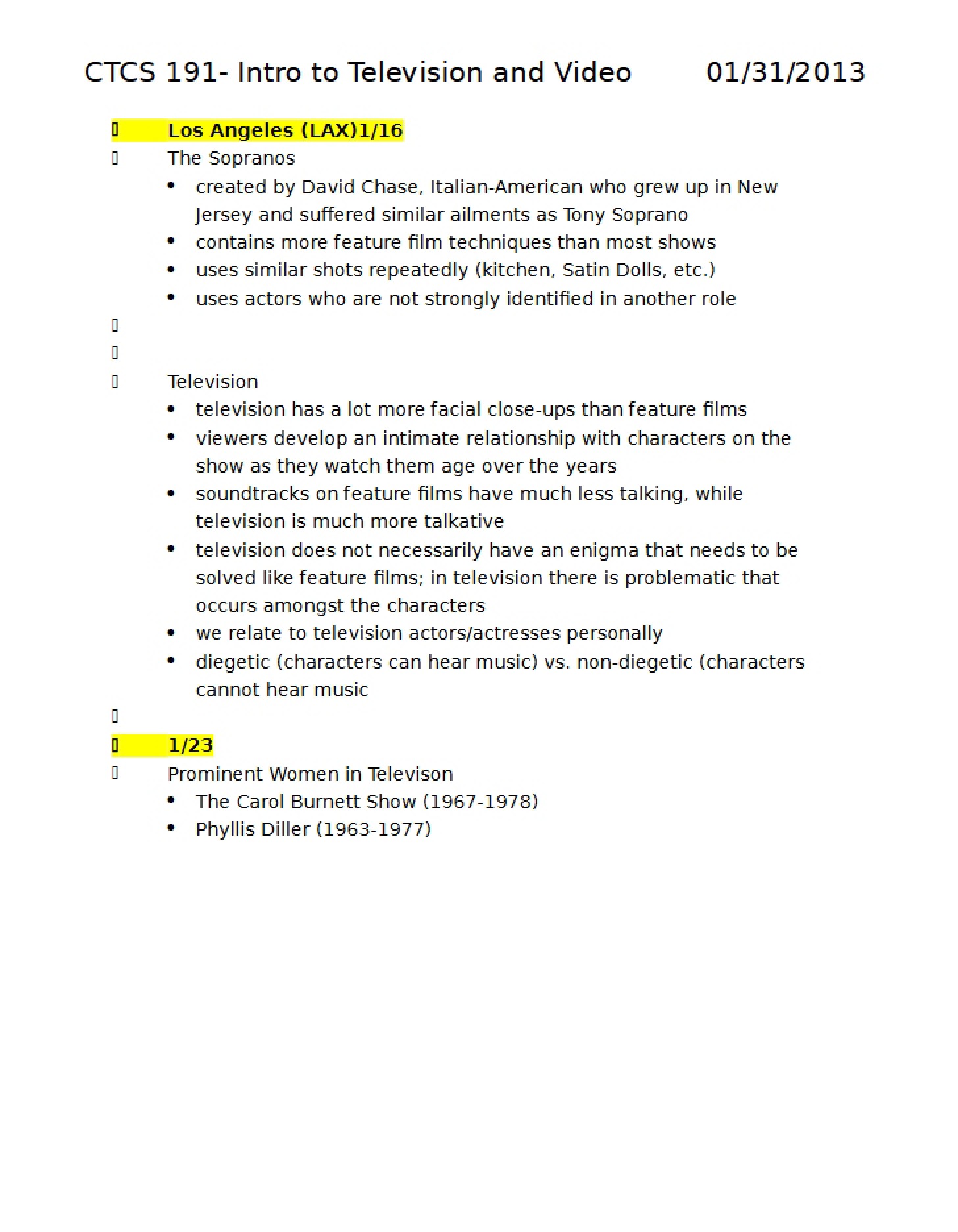 Notes for CTCS 191