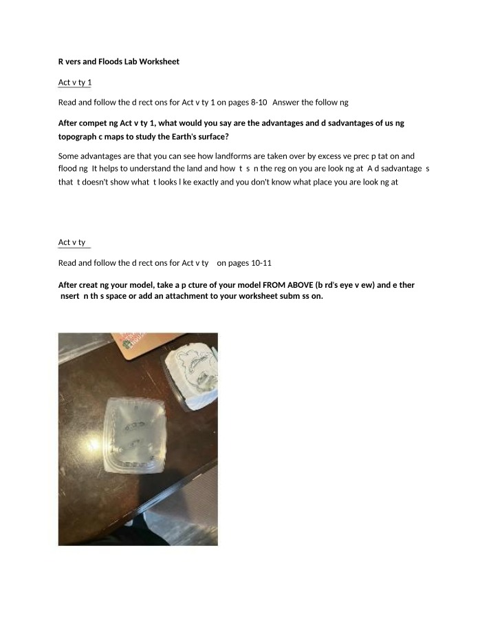 Lab Worksheet for Rivers and Floods