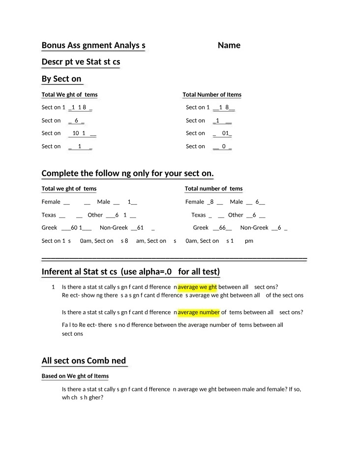 Analysis of Bonus Assignment