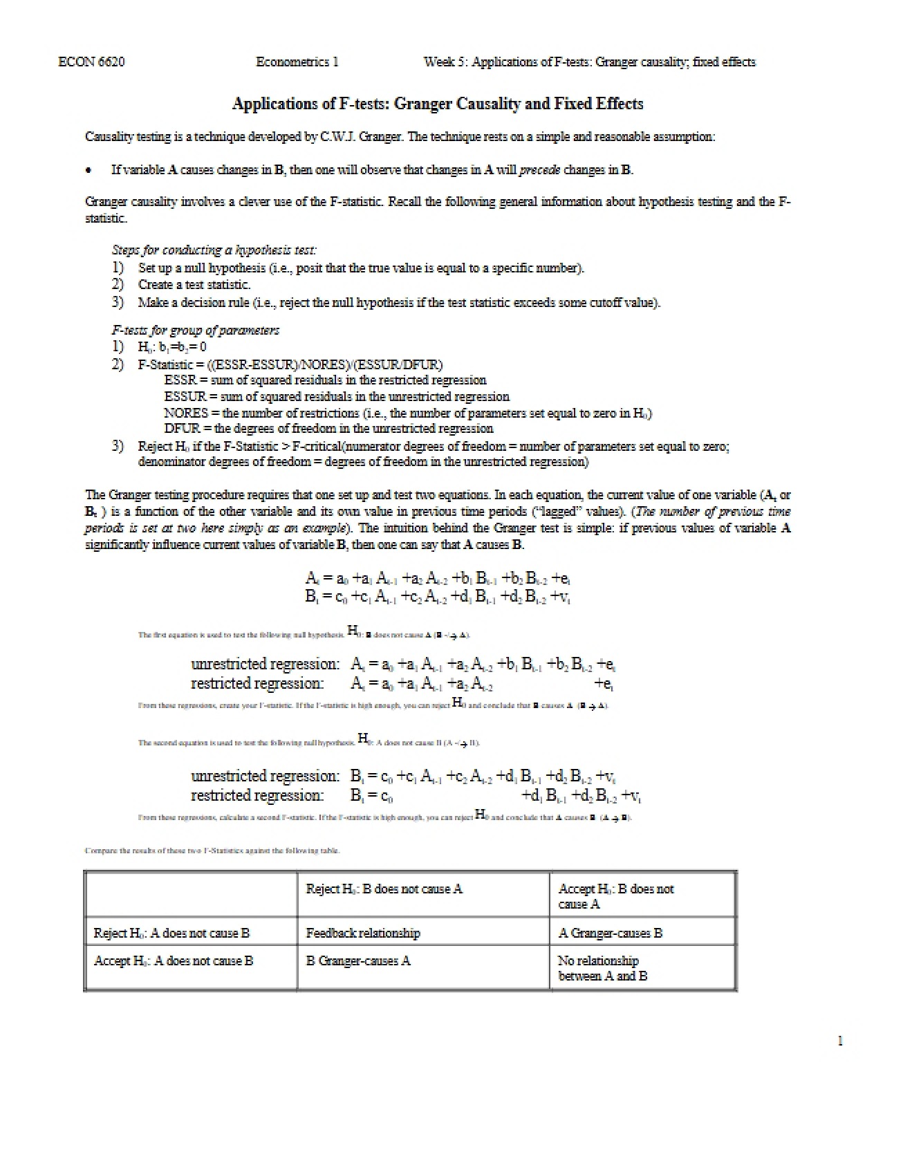 Econometrics I Notes