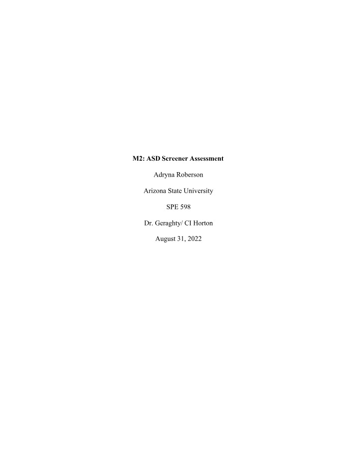 Assessment and Recommendations for ASD Screener