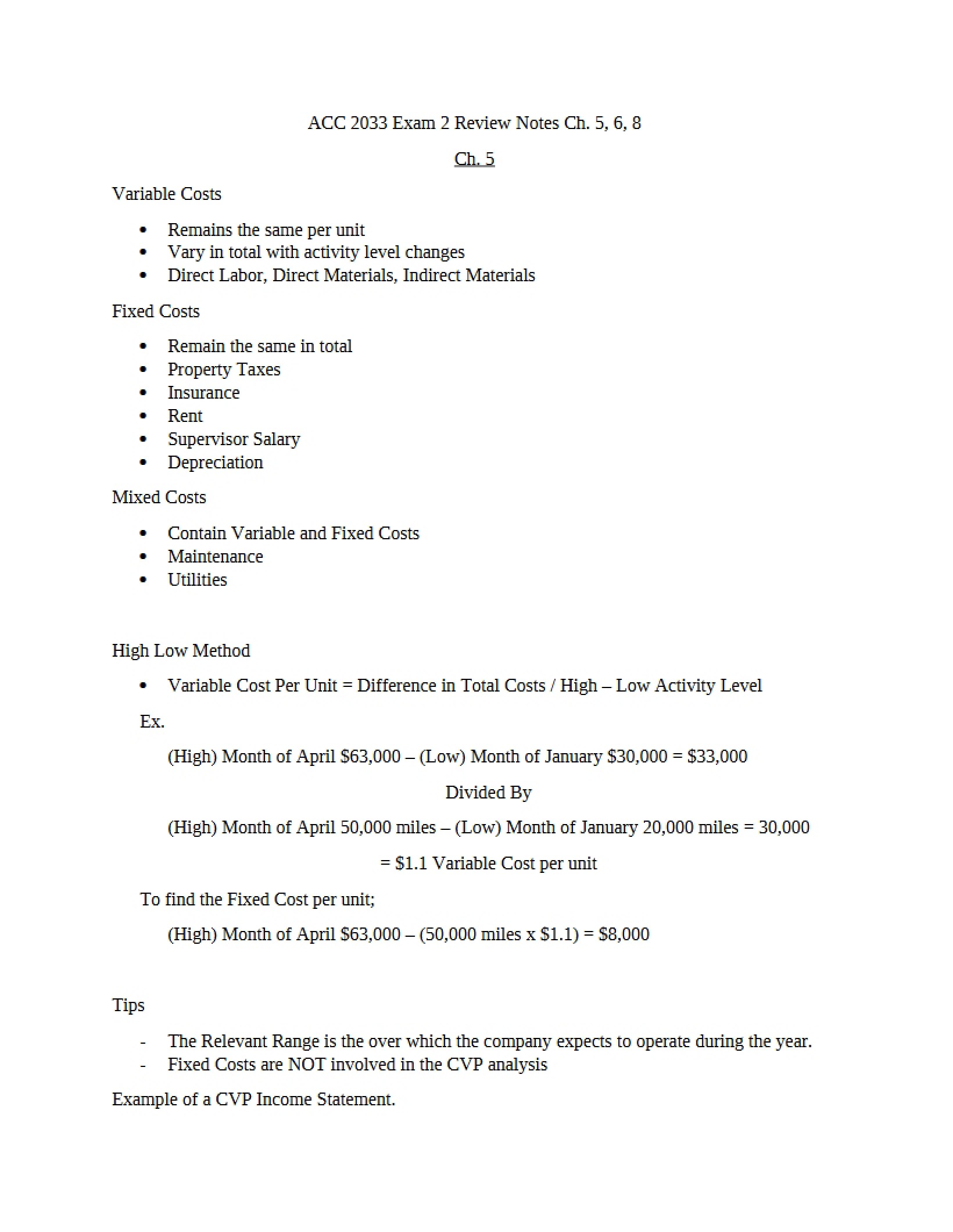 Review Notes for Exam 2