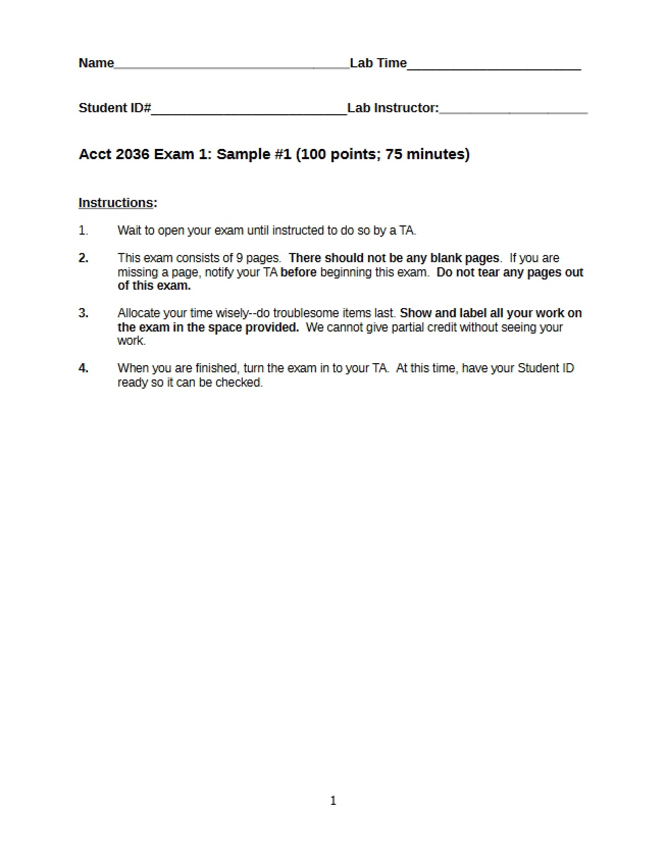 Sample Exam 1 Fall 2008
