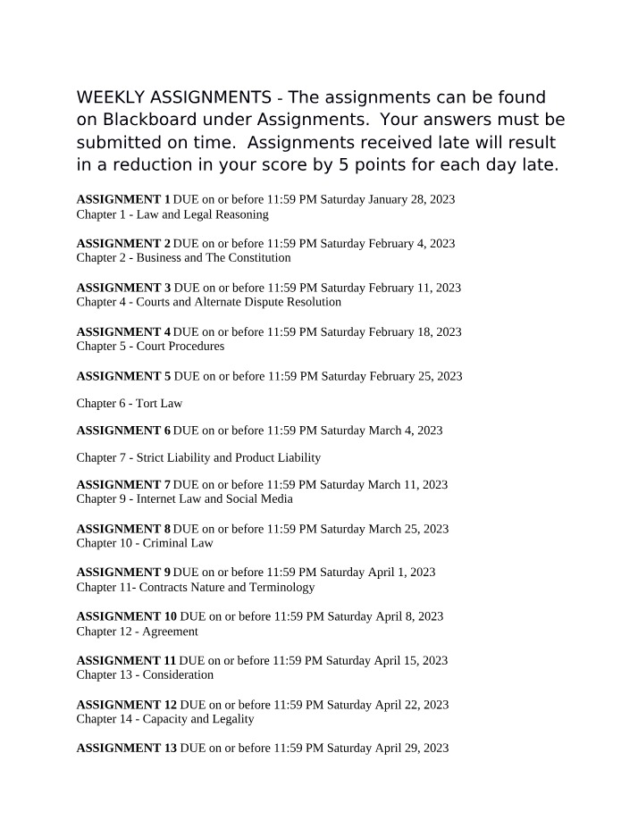 Assignments on Law and Legal Reasoning