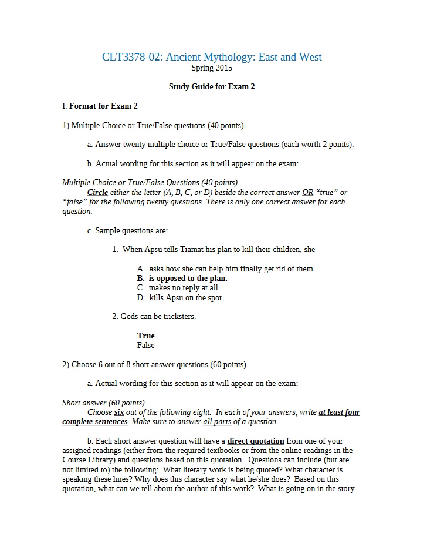 Exam Two Preparation Guide
