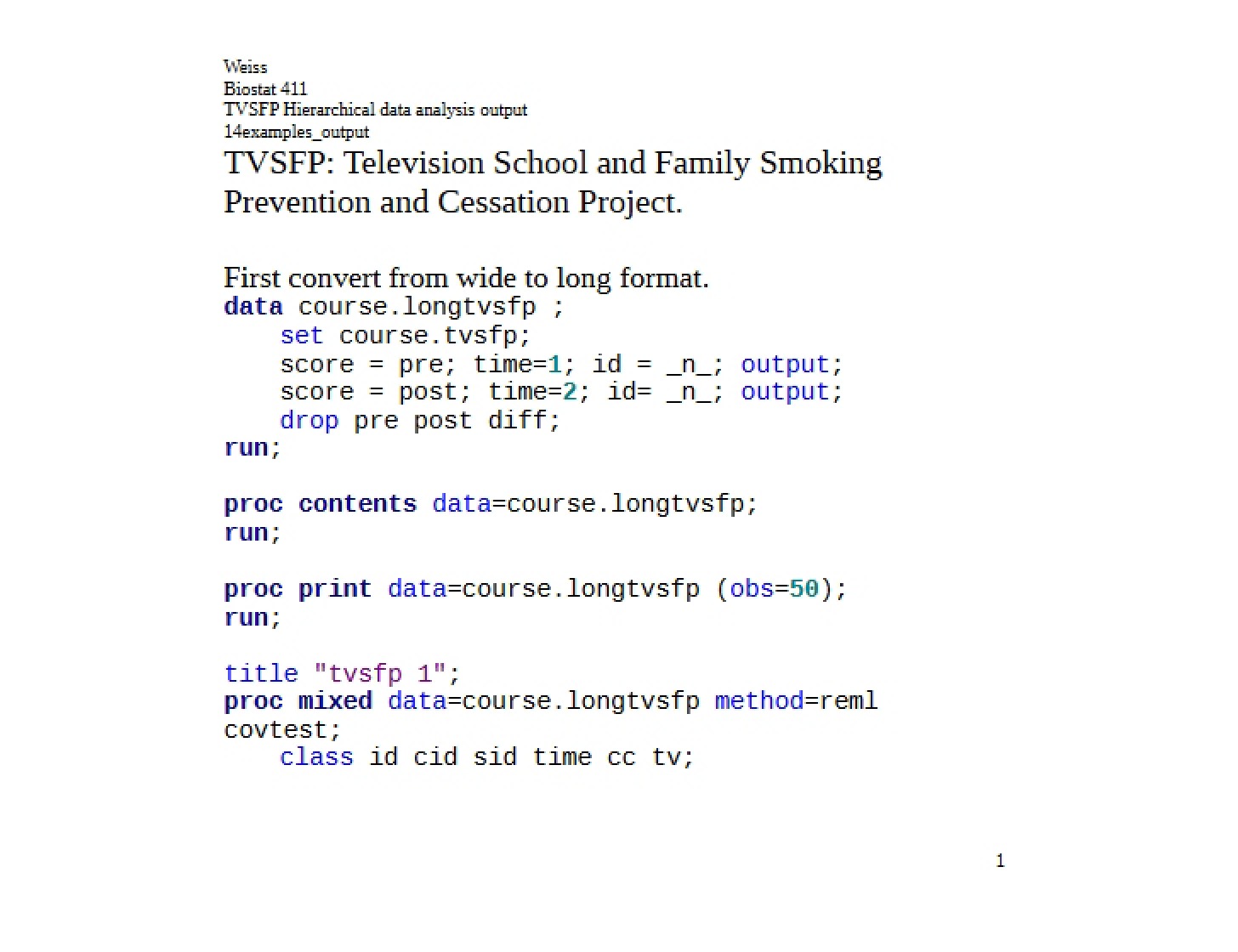 Output Data for Examples 14