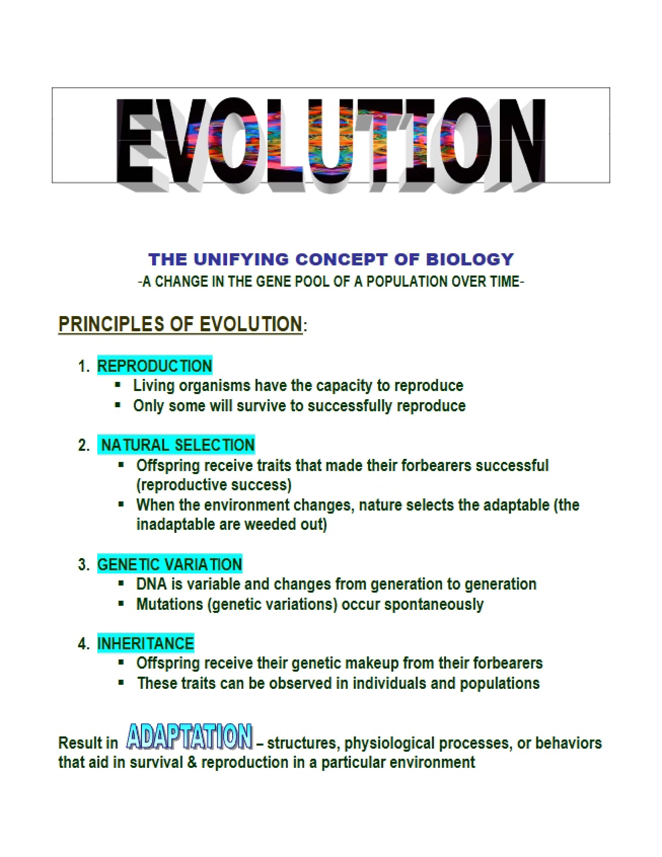 Evolutionary Biology Concepts