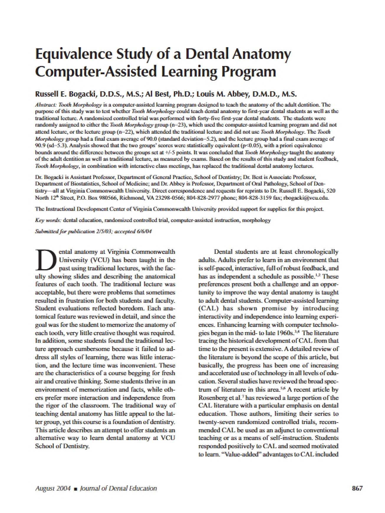 Learning Program for Dental Anatomy (Computer-Assisted)