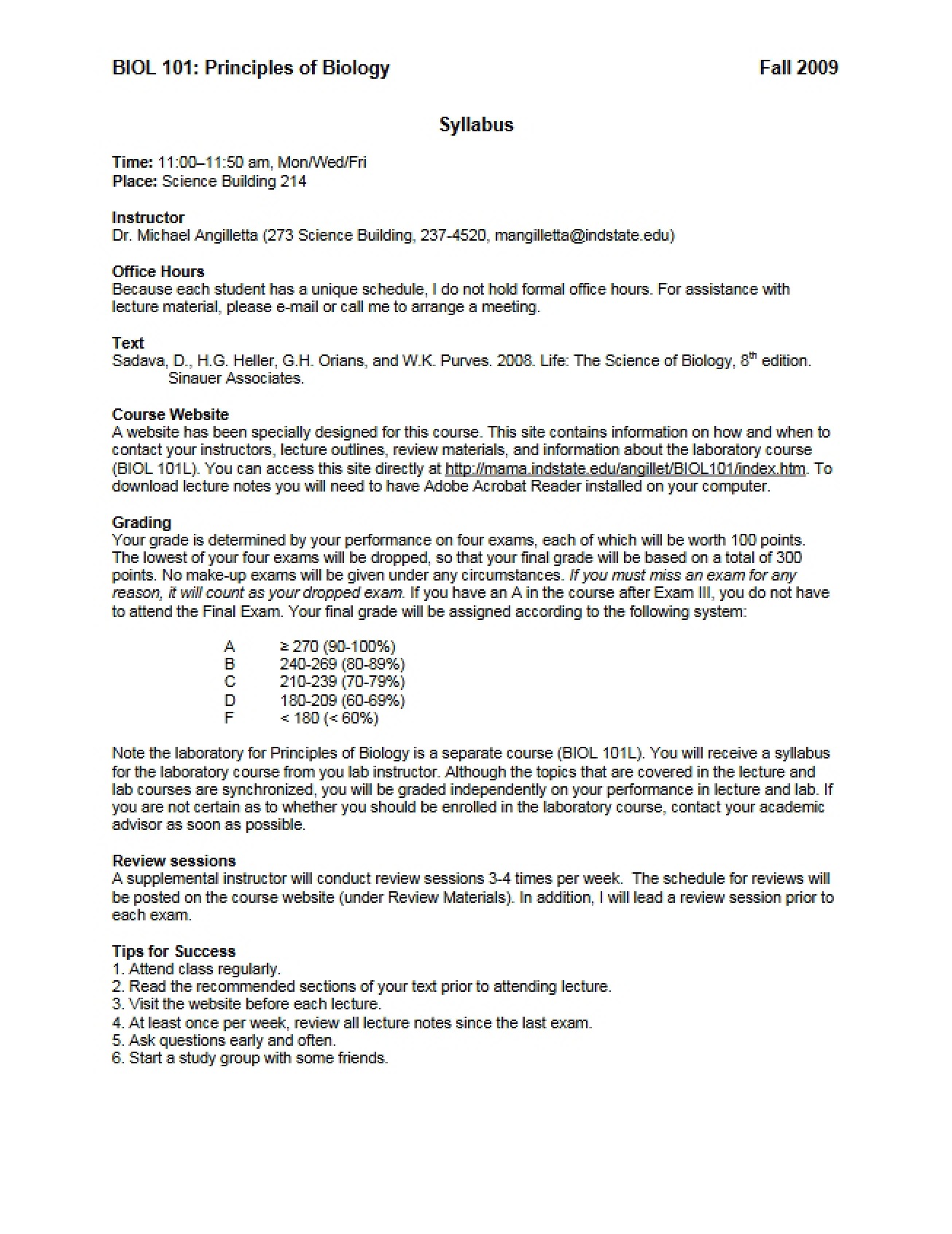 Principles of Biology I Syllabus