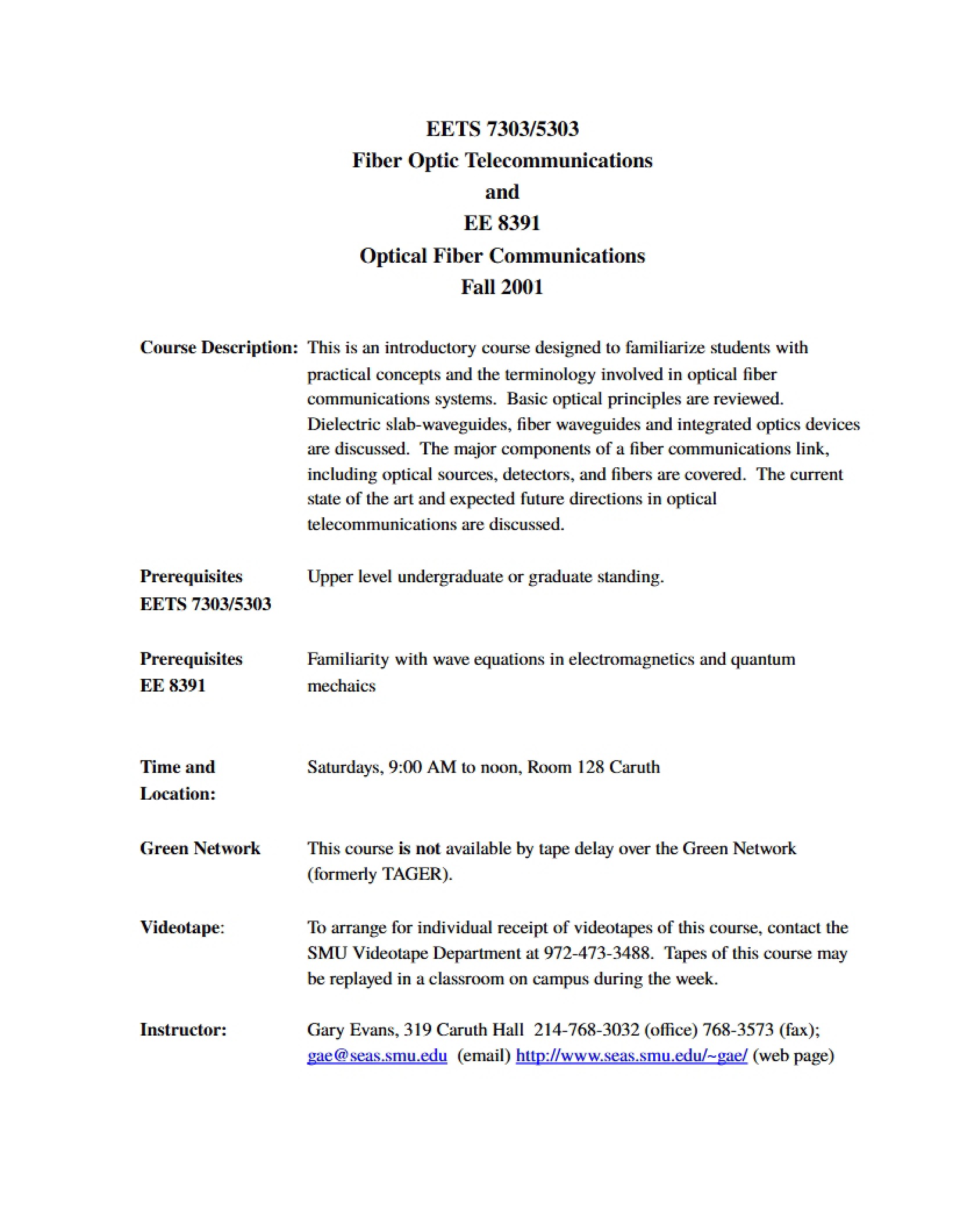 Fiber Optic Telecom Syllabus