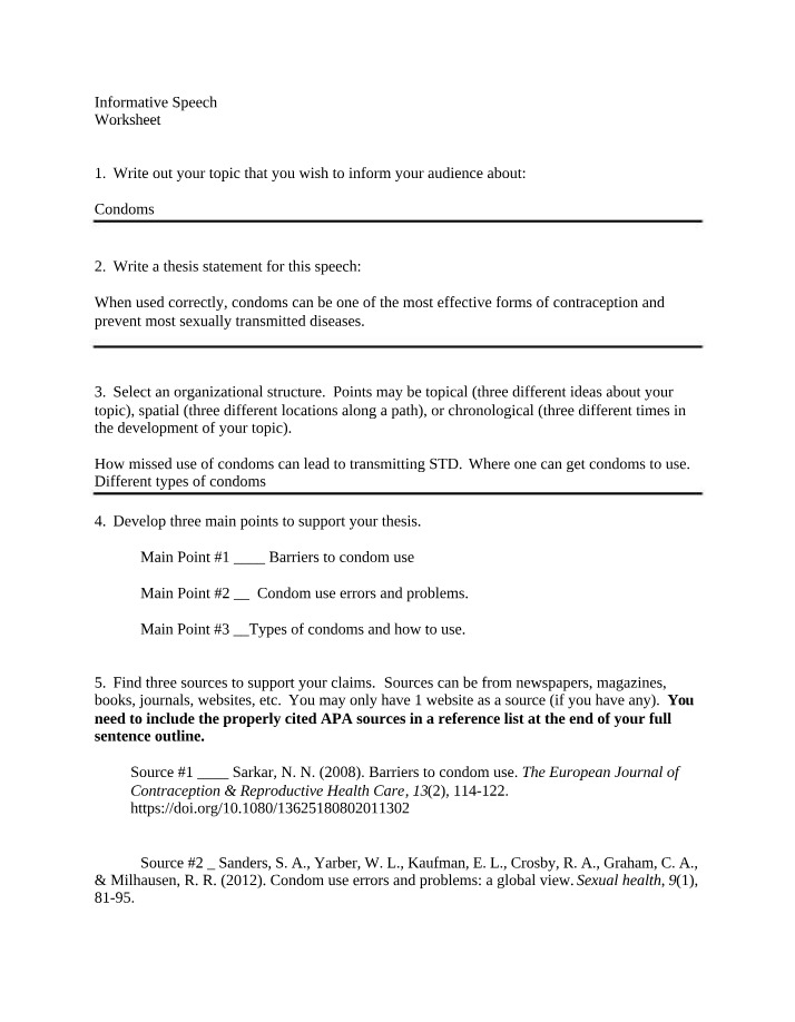 Worksheet for Informative Speech
