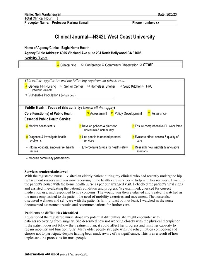Clinical Journal - Home Health Care for the Elderly