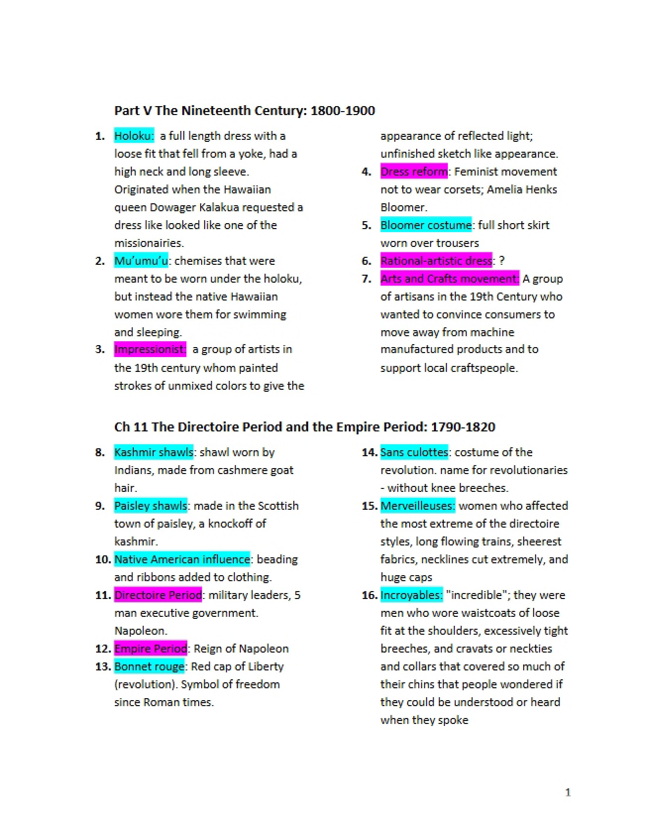 Course Notes on the History of Dress