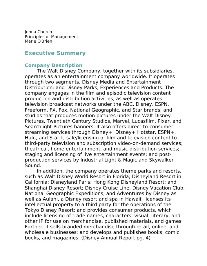Entertainment Industry Giant - The Walt Disney Company
