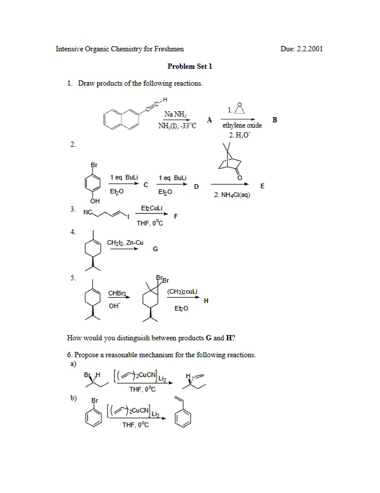 Intensive Organic Chemistry Problem Set