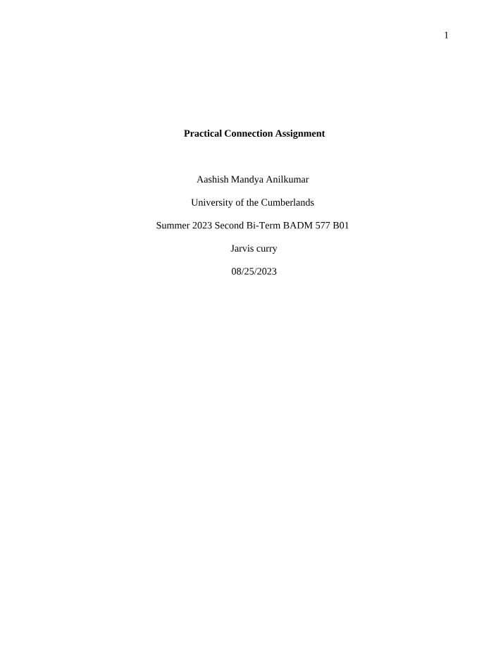 BACC 531 - Practical Connection Assignment (Aanilkumar)
