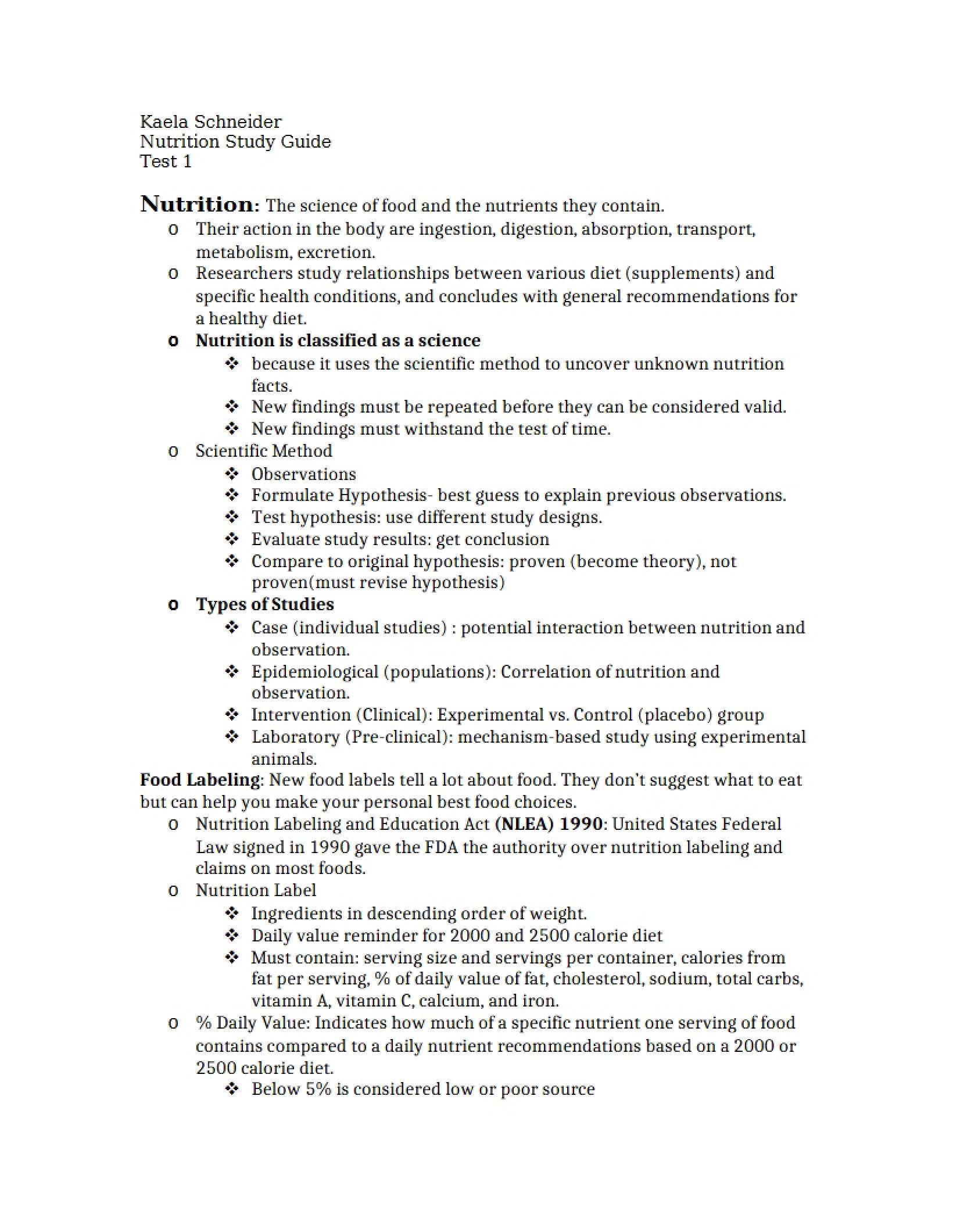 Guide for Nutrition Study