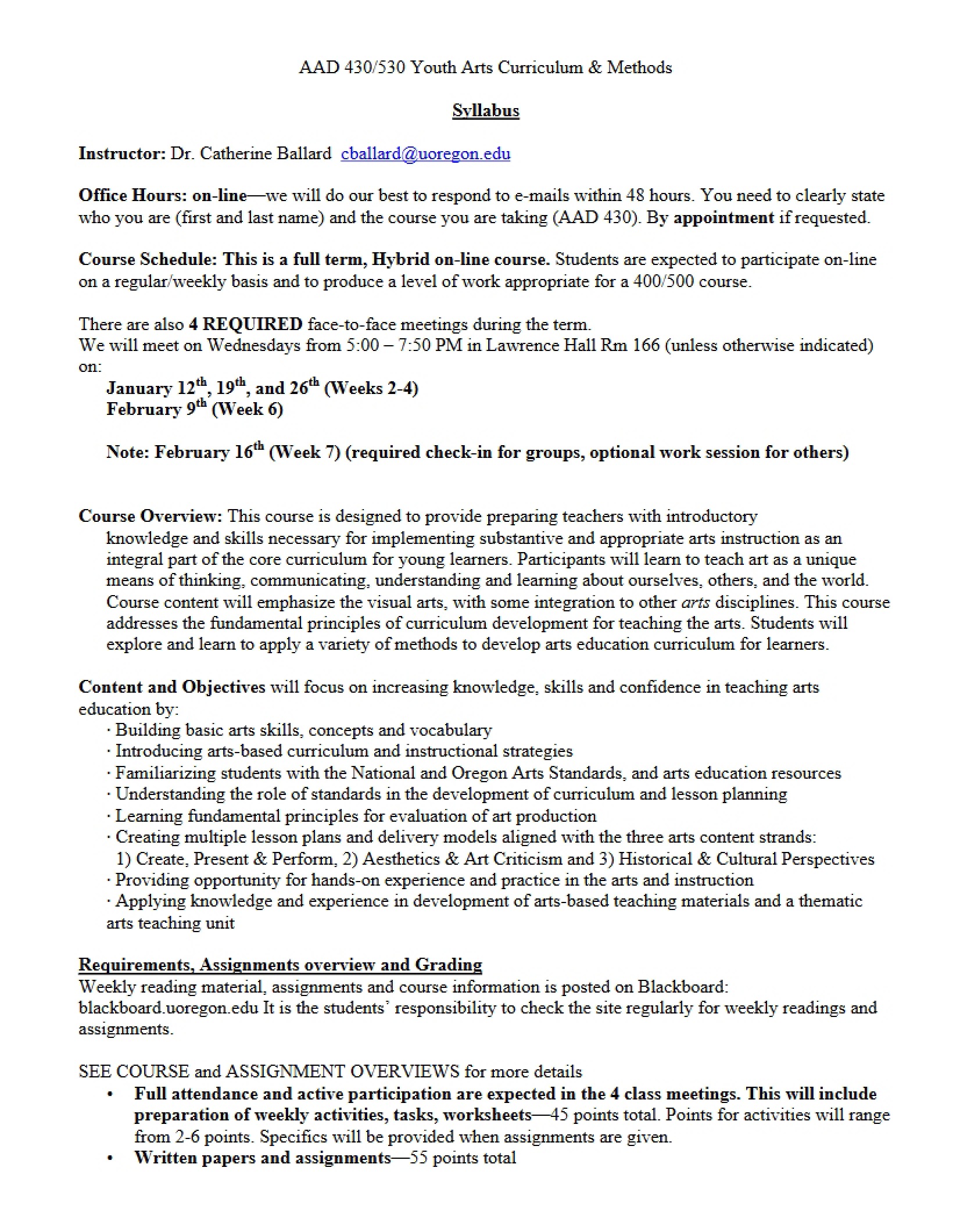 Youth Arts Curriculum Syllabus