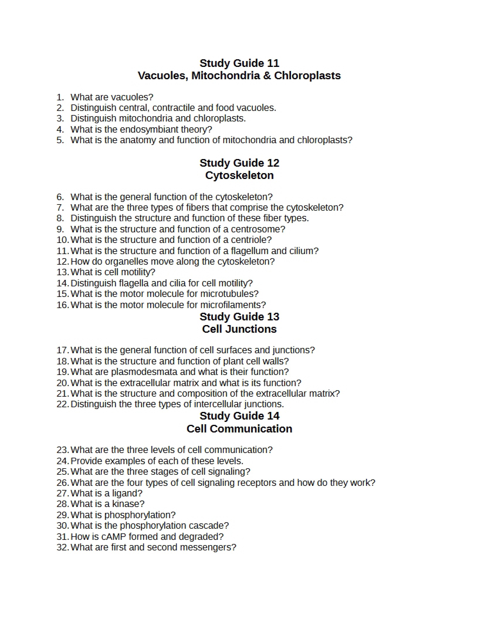 Study Guide 11-14 Chloroplasts, Mitochondria, Vacuoles