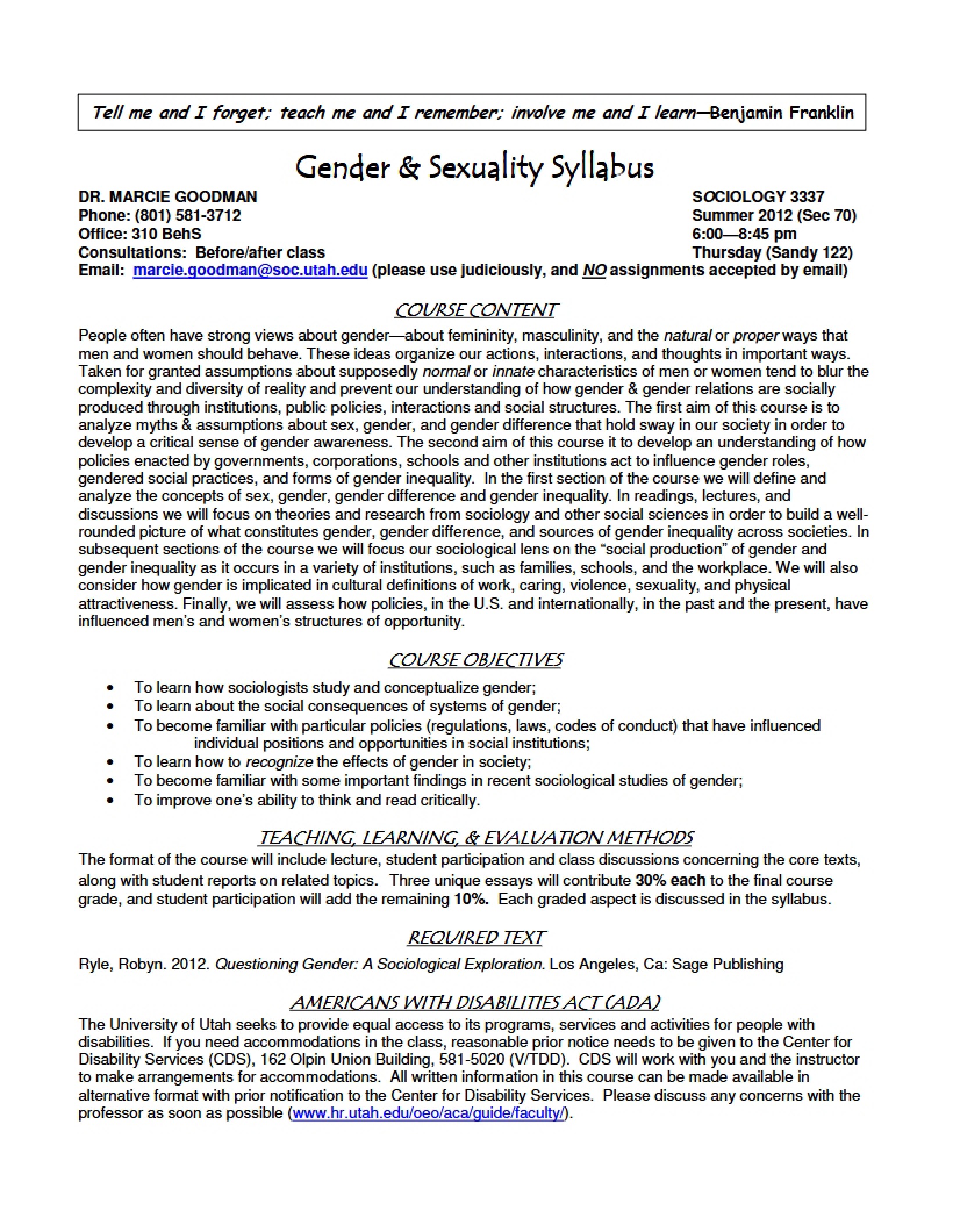 Gender and Sexuality Syllabus