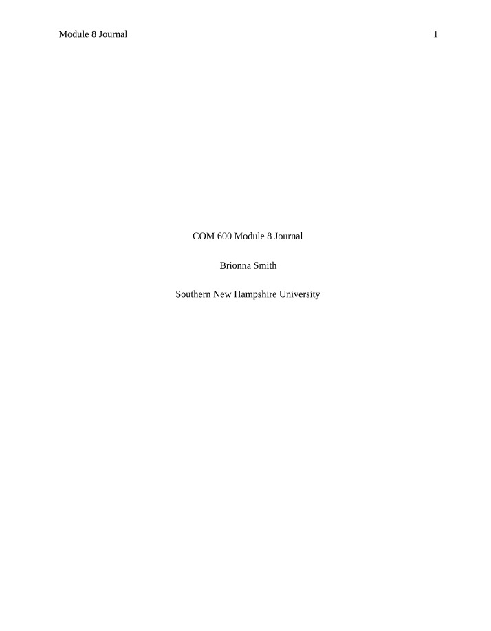 Journal for Module 8