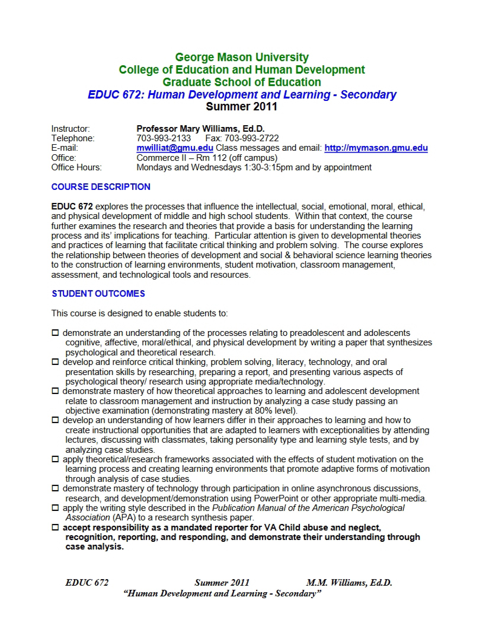 Human Development and Learning Syllabus