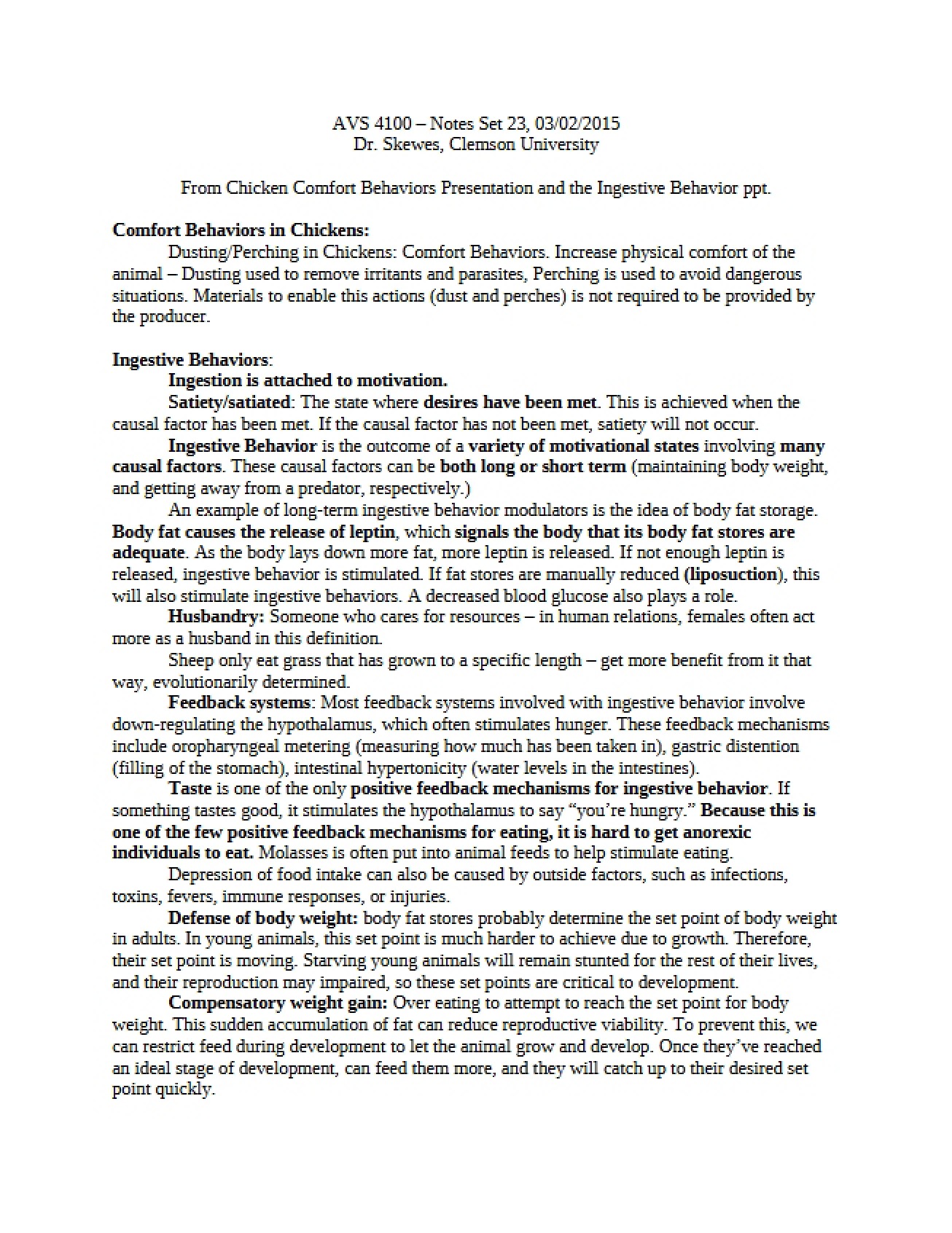 Animal Behavior Course Notes